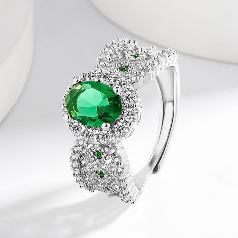 925 Sterling Silver Fashion Classic Emerald Zircon Hollow Pattern Ring Birthday Party Anniversary Gift
