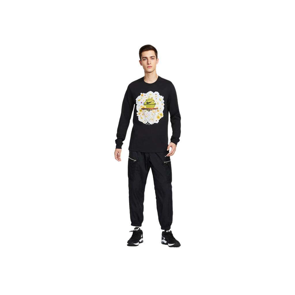 Nike Floral Print Round Neck Comfortable Breathable Long Sleeve T-Shirt Men Tops Black HJ3349-010