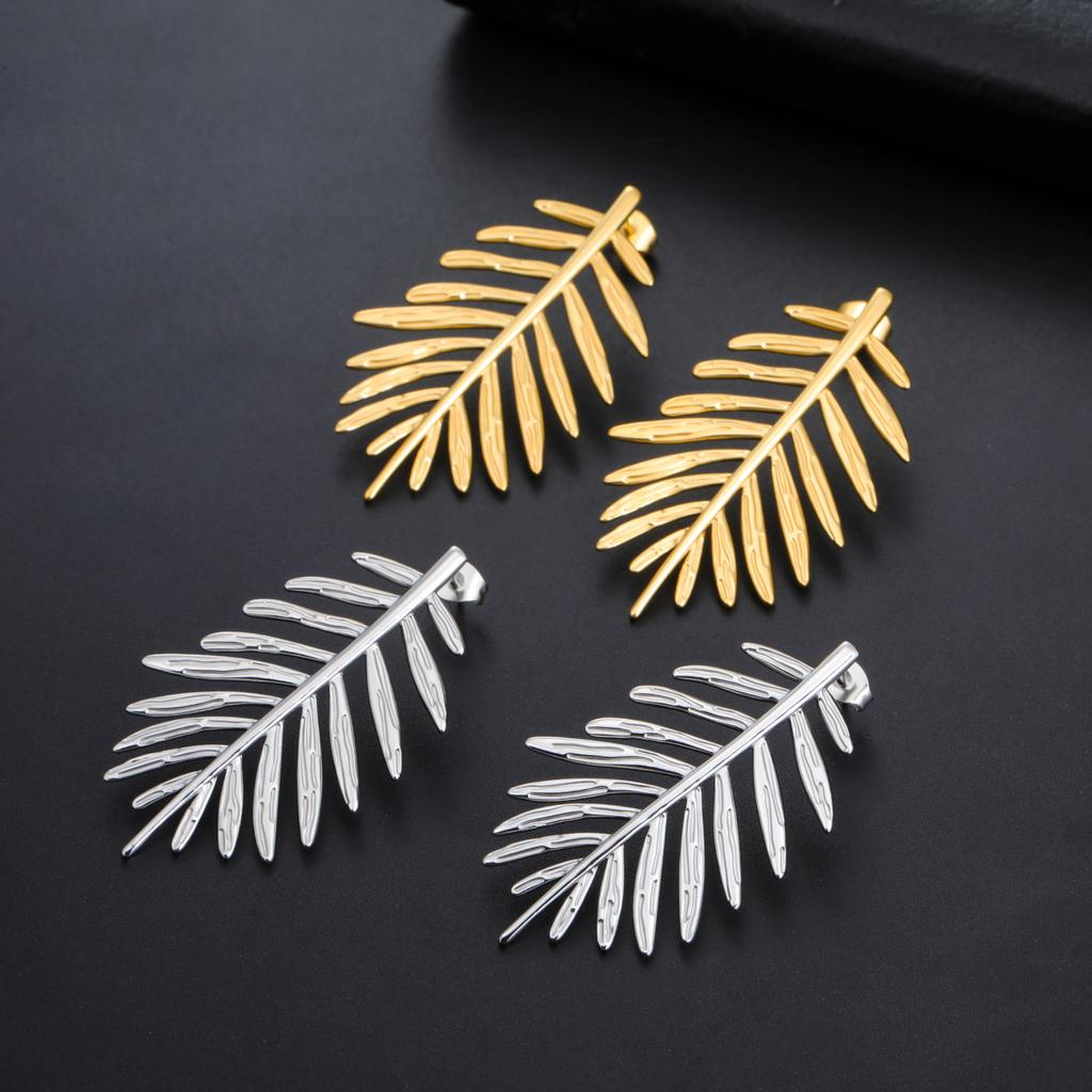 Cazador Exaggerated Leaves Stud Earrings Gold Color Stainless Steel Waterproof Earrings for Women Jewelry Party Birthday Gift
