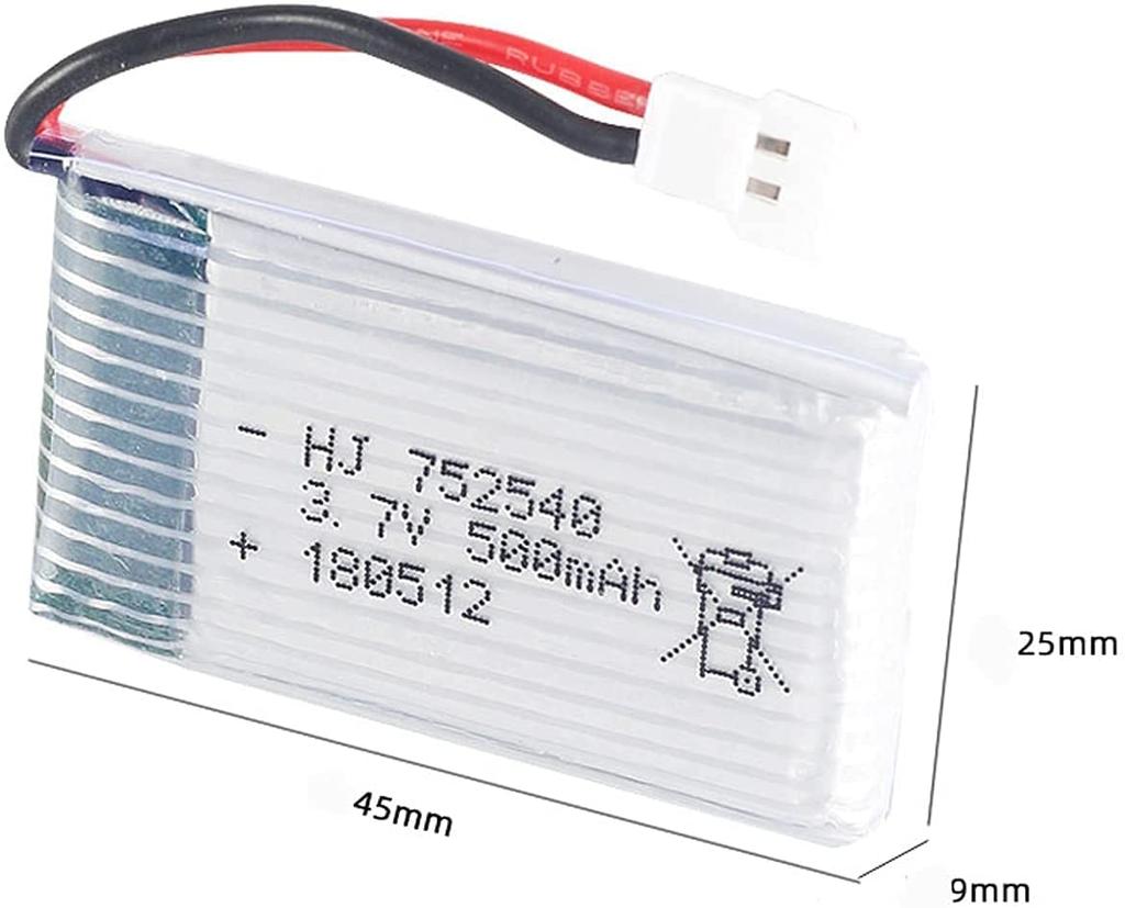 Set of 4 Rechargeable LiPo Batteries 3.7V 500mAh | Compatible with RC Drones Syma X5, Cheerson CX-30W, Skytech M68, WLtoys F949 | Size 45x25x9mm