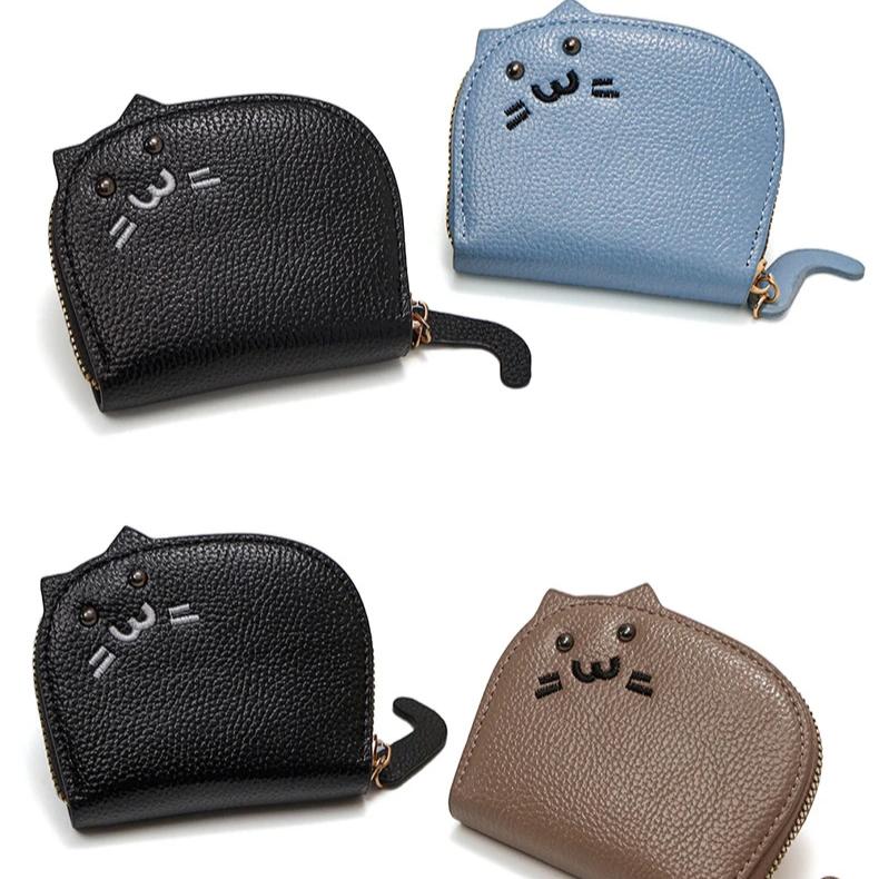 Elegant Women Small Wallet Coin Purse Card Holder Female Hand Wallet Cute Cat Girl PU Leather Mini Purse with Card Slot