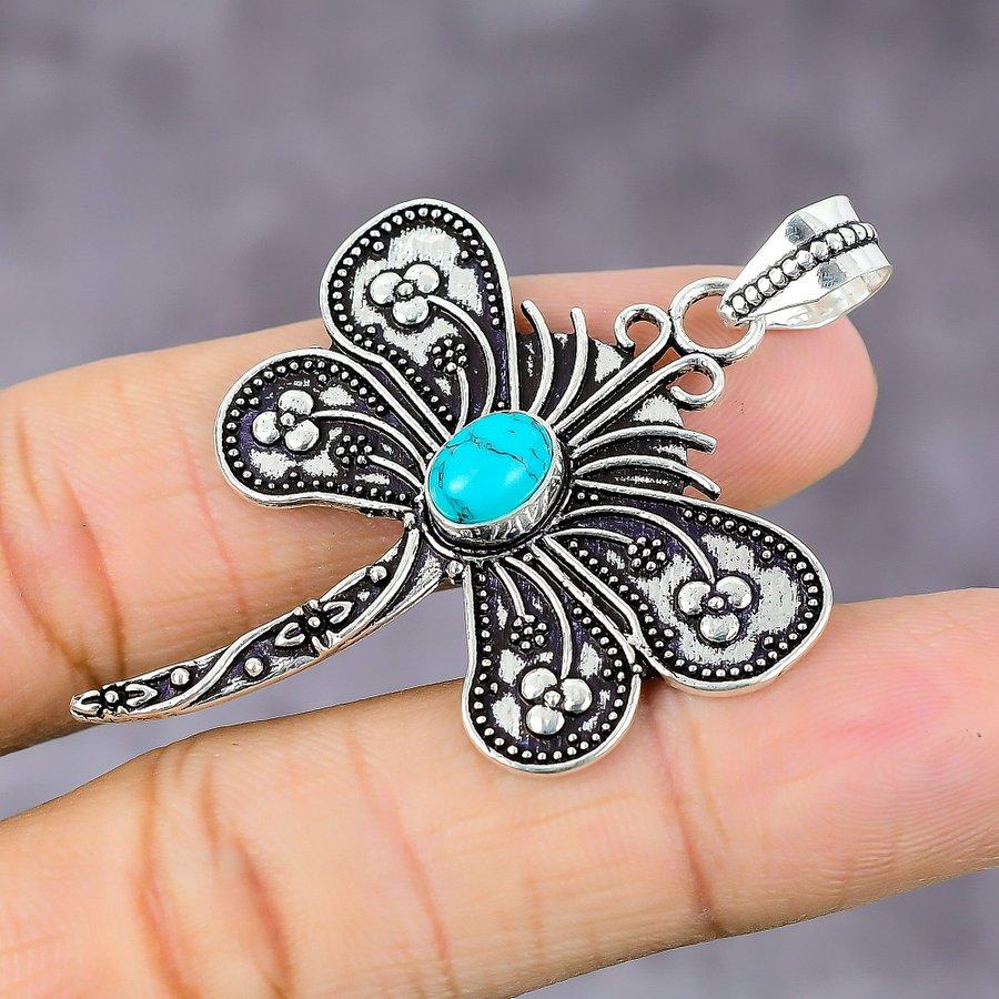 Natural Santa Rosa Turquoise Gemstone 925 Sterling Silver Pendant 2.21" M4I37