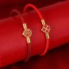 Stainless Steel Leather Rope Bracelet with Clover Fu Charm and Beads