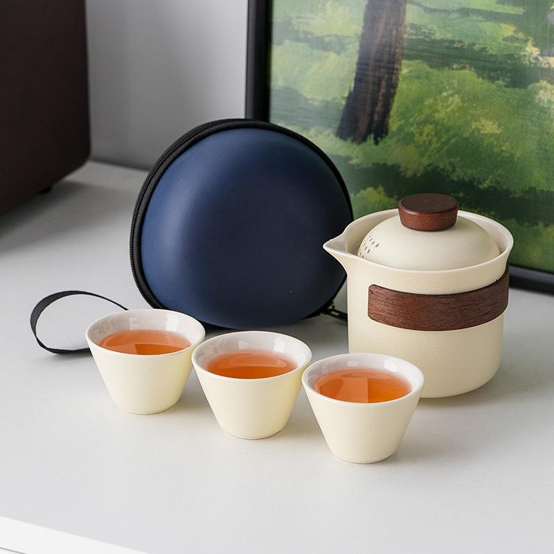 Light Luxury Hand-painted One Pot Three Cups High-end Travel Tea Set Portable Set Teapot Teacup Business Commemorative Gift