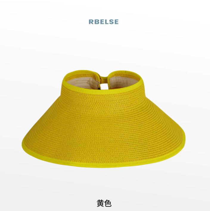 2025 Women Sun Visors June Wide Brim Foldable Packable Roll Up Ponytail Beach Hat Straw Visor Sun Hats