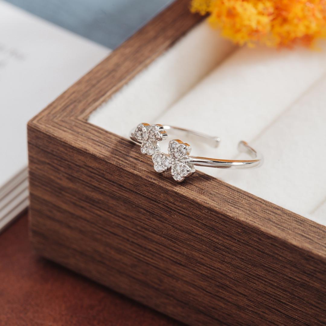 Four-leaf Clover Ring - High-end Butterfly Leaf Open Ring for Women Adjustable opening