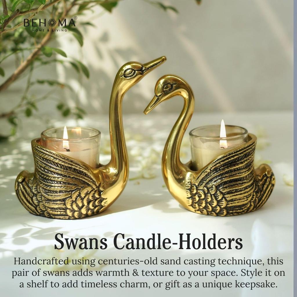 Набор подсвечников Лебедь (2 шт), Aluminium Pair of Swans Candle Holder Set of 2,  Behoma
