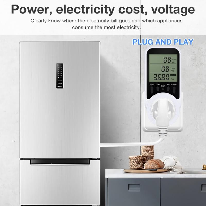 Voltages Current Power Monitor With LCD Display 16A 3680W Plug-in Socket Power Meter with Overloads Protections For Home