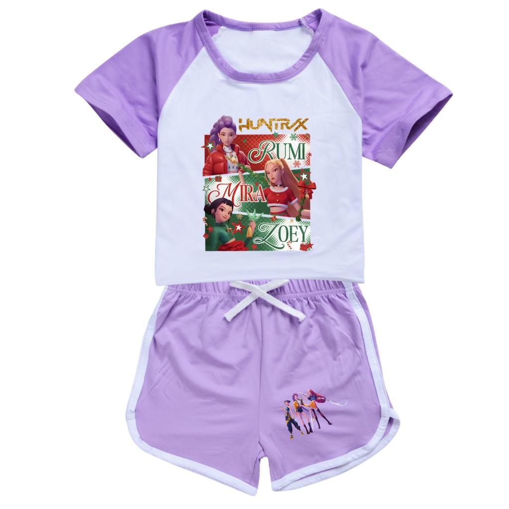 5181 Kids Girls Christmas POP Rumi Zoey Mira Print T-shirt Shorts Sport Tracksuit Clothes Set