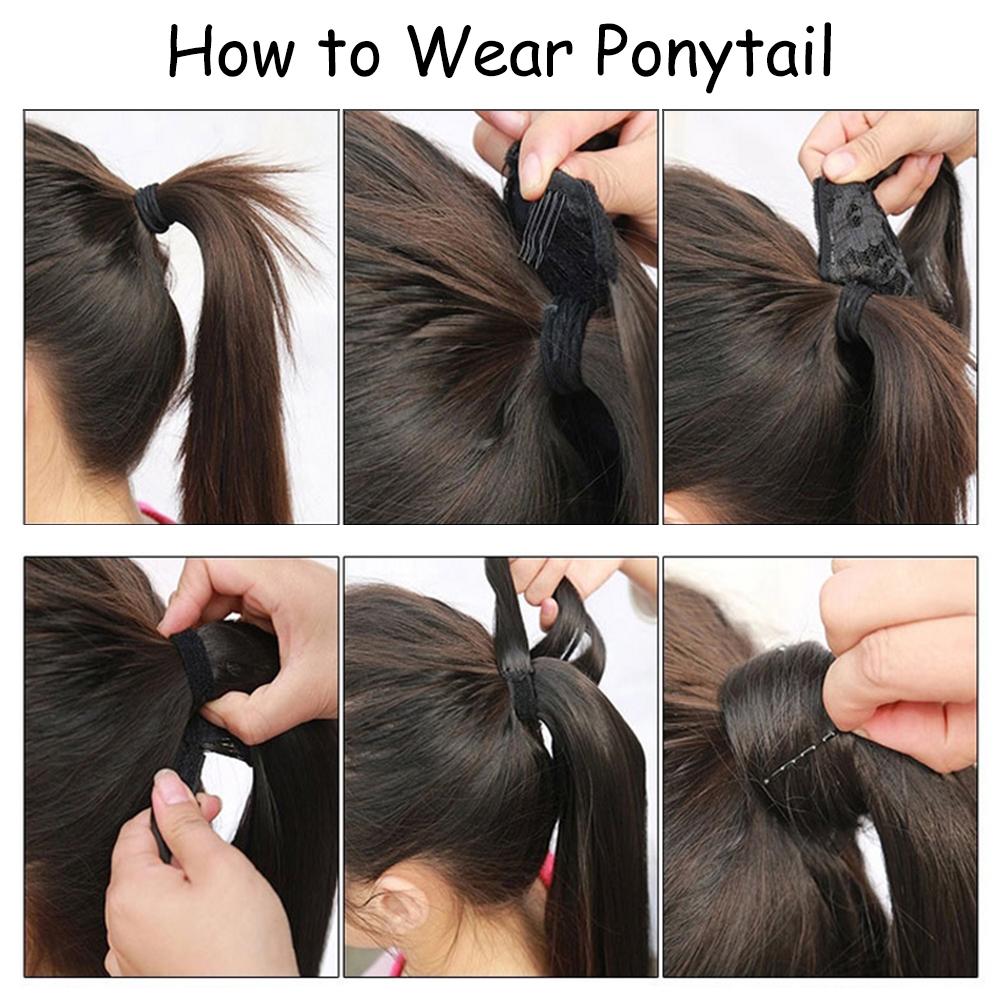 MERISIHAIR Women Long Deep Wavy Warp Around Ponytail Synthetic Fiber Long Brown Wavy Ponytail Hair Extensions Daily Wear