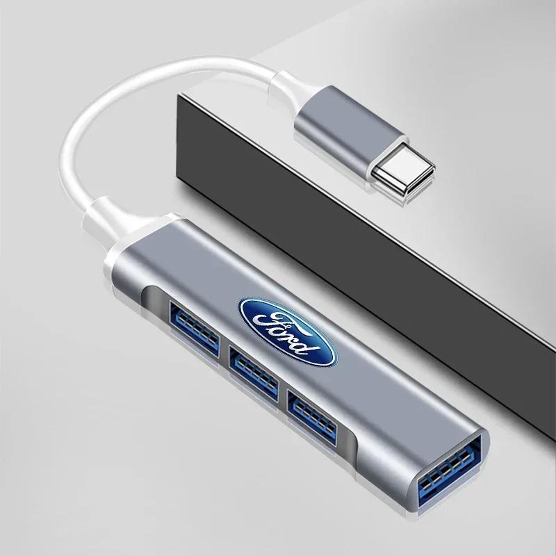 New 2026 Car Sticker Car 4 In 1 USB-C Hub Notebook Docking USB Splitter Multi-interface Conversion For Ford ST Line Focus 3 Mond