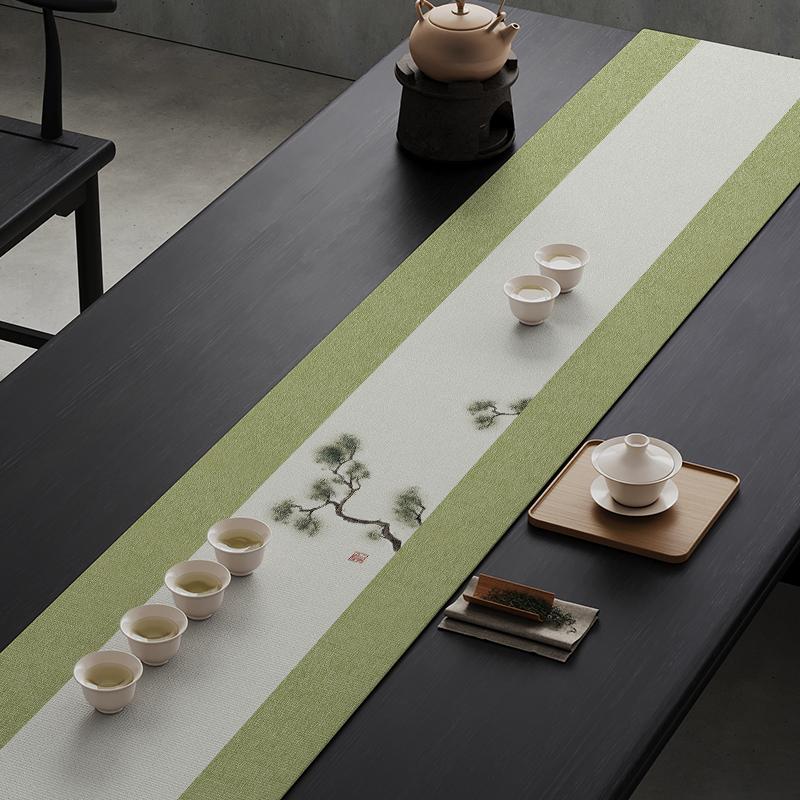 New Chinese Tea Banquet Zen Table Flag Fabric Table Mat Waterproof Tea Tablecloth Tea Table Long Strip Light Luxury High-end