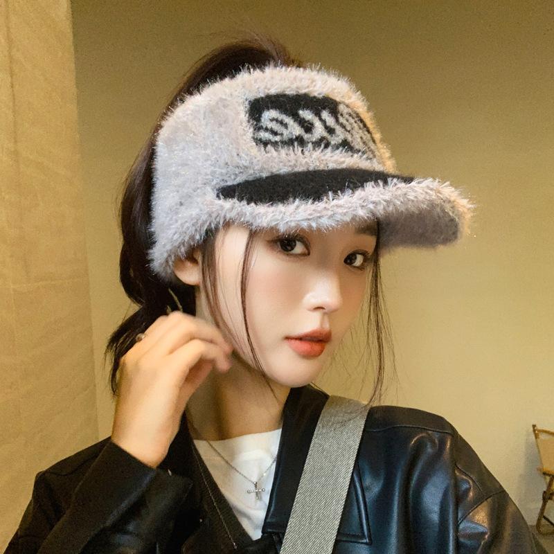 

New Autumn and Winter Knitted Hat Women s Fashion Letter Baseball Cap Outdoor Cycling Warm Ear Protection Plush Duck Cap one size