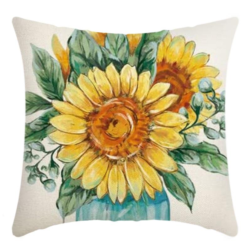Printed Sunflower Nordic Fresh Home Cotton and Linen Pastoral Style Pillow Living Room Sofa B&B Bay Window Large Cushion Cover