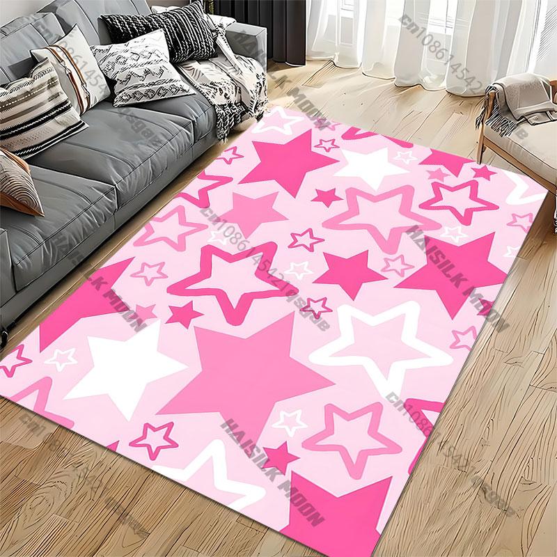 Pink and white star pattern carpet Yoga living room room decor children's crawling mat doormat area rug games mat