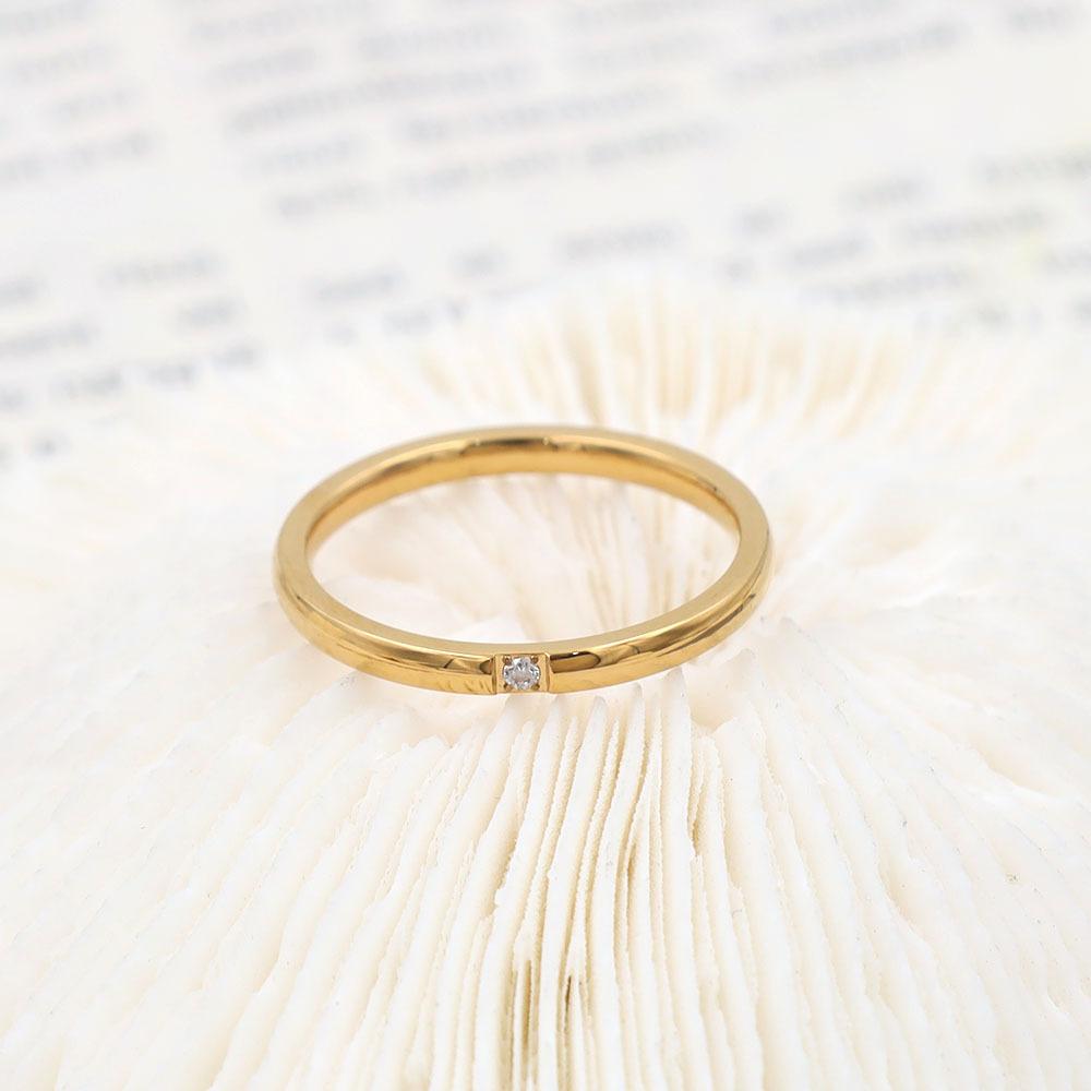 Stylish And Simple 18K Gold Micro-Inlaid Zircon Plain Ring Ring, Ultra-Fine Titanium Steel Single Diamond Ring For Women