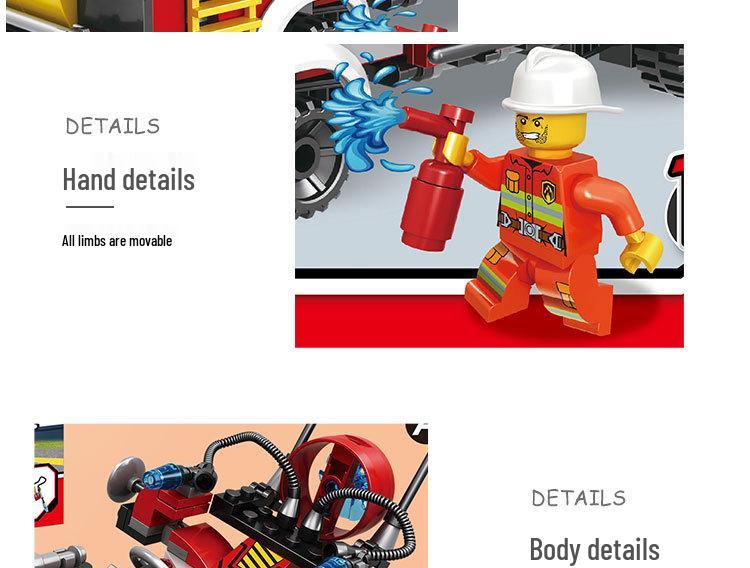 LEGO-Compatible Fire Engine & Firefighter Minifigure Set - 8 Model DIY Assembly for Kids