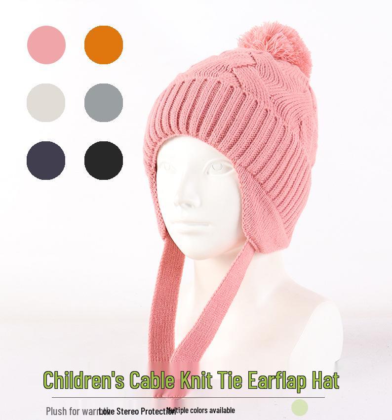 Langzhen 2024 Baby Pom Pom Knit Hat – Cute, Warm, Ear-Protected for Autumn & Winter