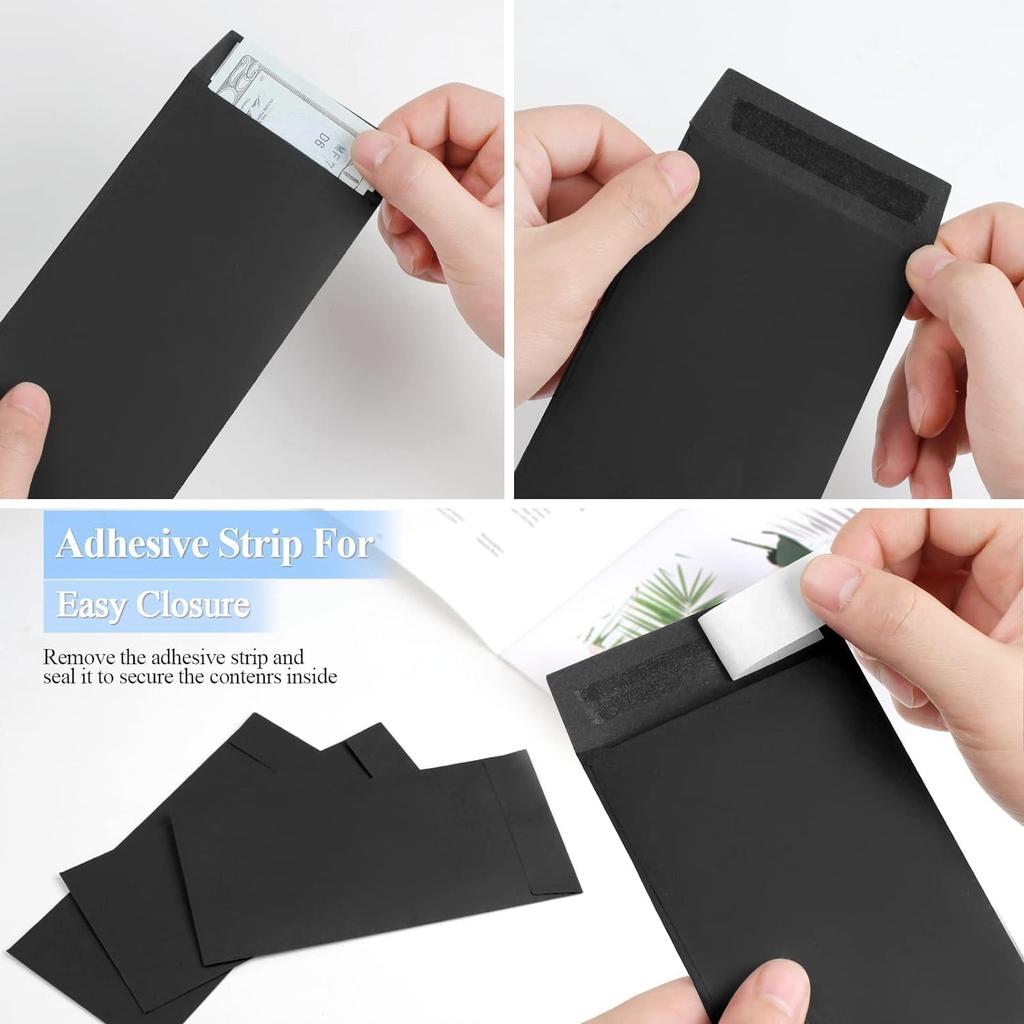 Black self-adhesive budget cash storage envelopes 3.5 x 6.4 inches for storing money receipts jewelry and small items. 60PCS