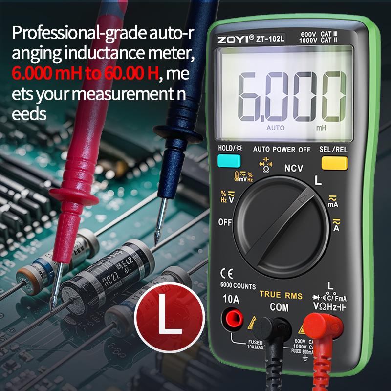 ZOYI 102L High Precision Inductance Meter & Multimeter Tester, True RMS, 6000 Counts, 60H, AC/DC Current/Voltage Tester