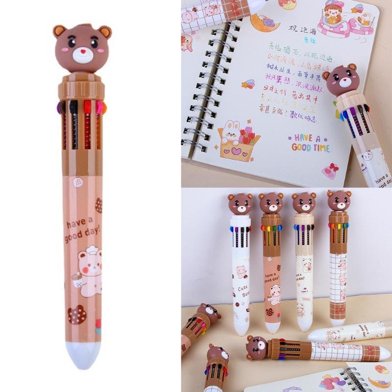 Lovely Bear Ballpoint Pen 10 In 1 Retractable Ballpoint Pen Office School Supplies 0.5mm Multicoloured Pen for Student
