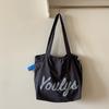Canvas Nylon Shoulder Bag Korean Style Letter Printed Handbag Fashion Drawstring Tote Bag  Women