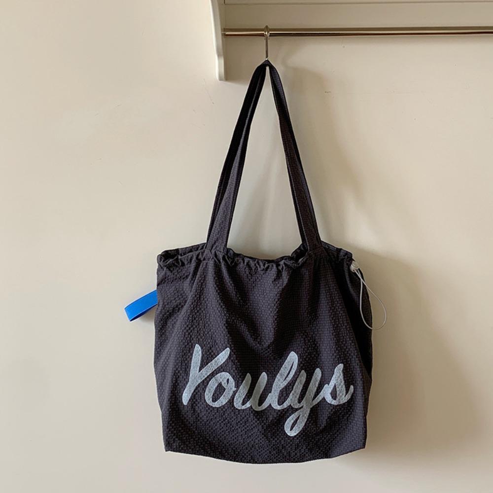 Canvas Drawstring Tote Bag Korean Style Letter Printed Handbag Casual Nylon Shoulder Bag  Women