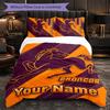 Brisbane Broncos Customized Name Text Bedding Set, 1 Duvet Cover & 2 Pillowcases Personalized Bedroom Gift