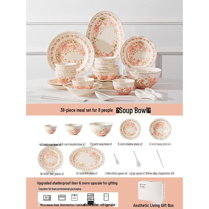 38-Piece Floral Ceramic Dinner Set