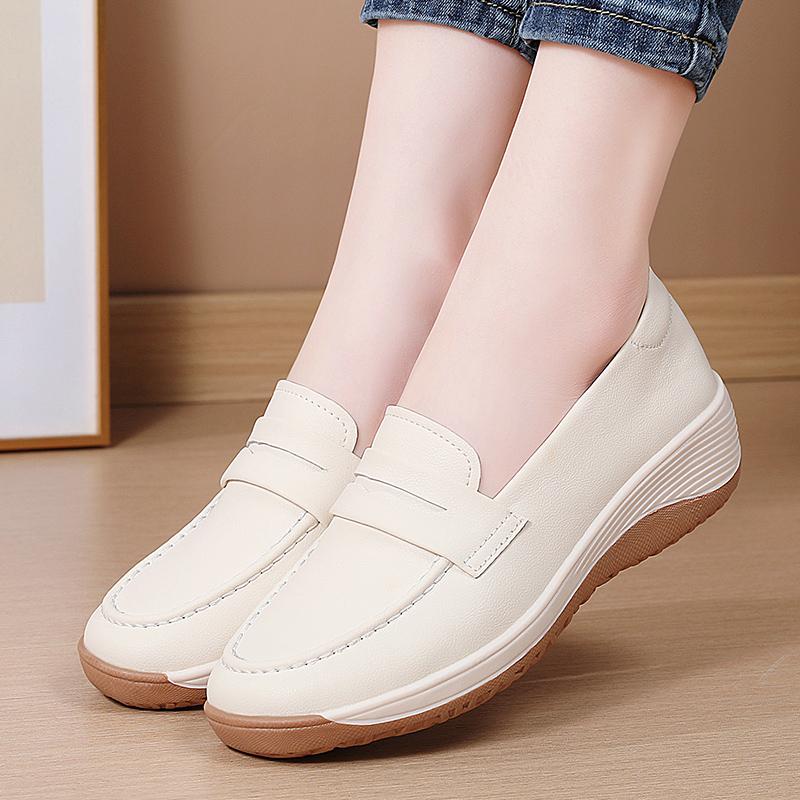 Mocasini cu platformă pentru femei, casual, eleganți, din piele neagră, pantofi de birou pentru femei, cu talpă groasă, pantofi cu vibrații, mărimi mari