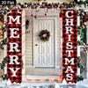 2D Flat, 2D Flat 2pcs Banner Christmas Themed Porch Couplet Banner 11.8*70.8 Inches / 30*180cm Red and Black Plaid MERRY CHRISTMAS Letter Reindeer Des