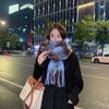 New Winter Knitted Scarf For Women's Versatile Solid Color Black And White Plaid Warmth And Thickening Mountaineering Scarf