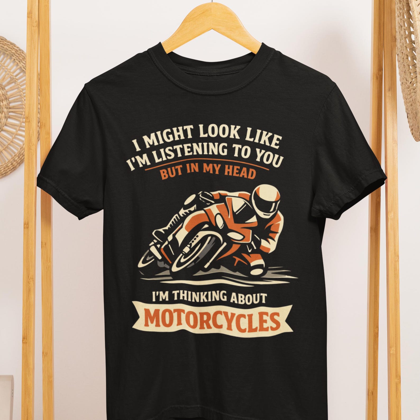 Motorcycle Rider T-Shirt: Thinking About Motorcycles Graphic Tee 4XL