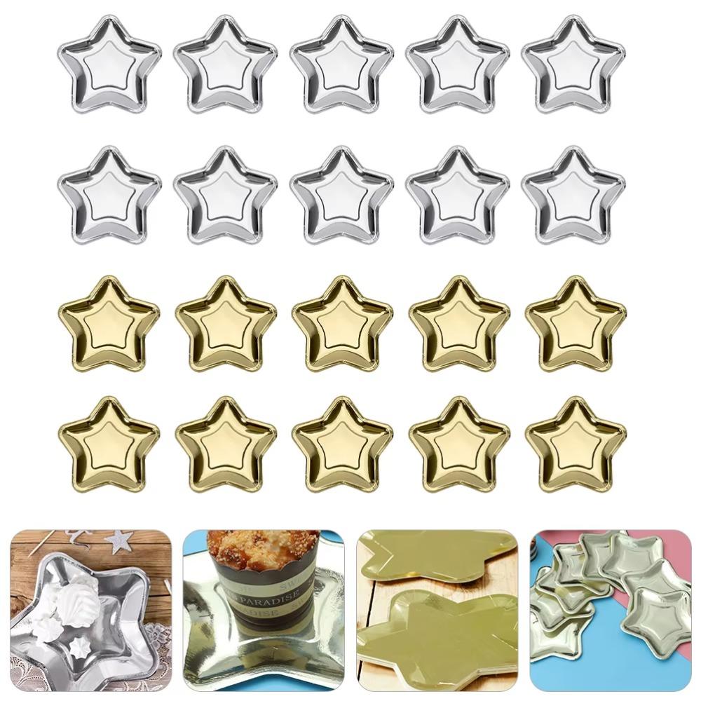 20pcs Gold/Silver Five Pointed Star Paper Plate Disposable Dessert Tray Paper Plate Christmas