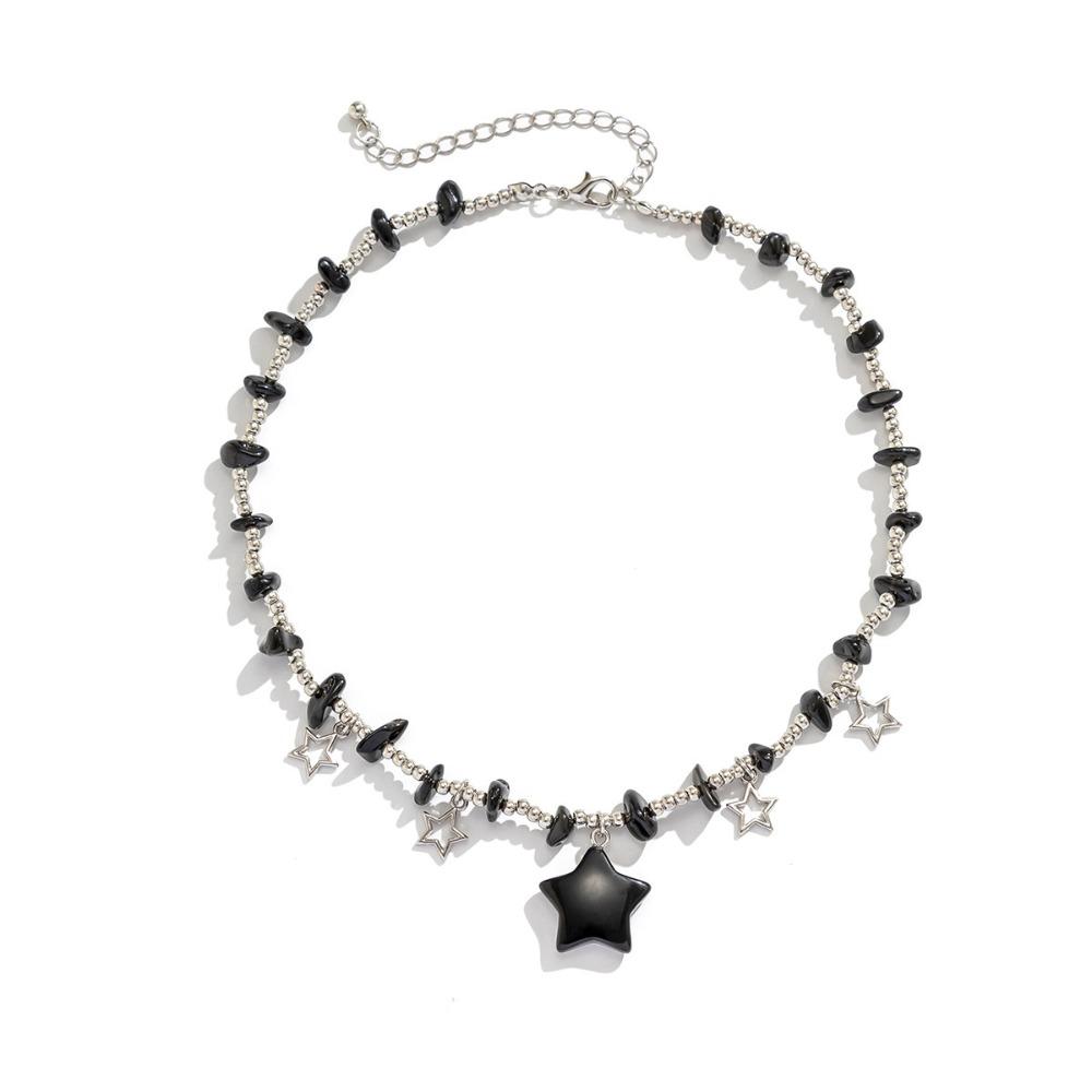 Goth Beads Chain Star Shaped Collarbone Necklace Jewelry Accessories