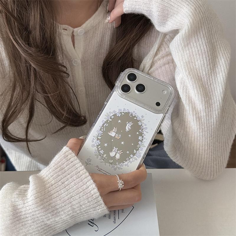 New 2026 Mirror Surface Purple Floral Bunny Phone Case For iPhone 17 Pro 16 15 14 17 Pro Max Glitter Shockproof Cover Girl