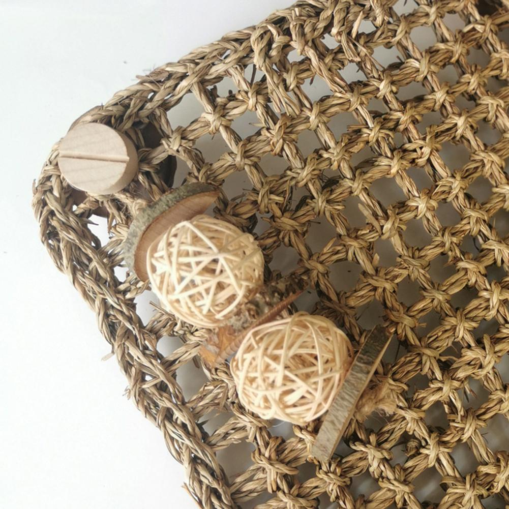Hanging Grass Mat With Wicker Balls Chew Toys Pet Supplies For Rabbit Chinchilla Guinea Pig Teeth Cleaning