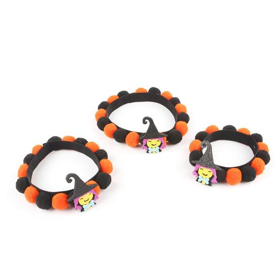 Witch Bat Pumpkin Collar Halloween Pom-pom Cat Collar, Adjustable Cute Dog with Decorations Orange And Black Pom-poms for Cats Dogs Photogenic