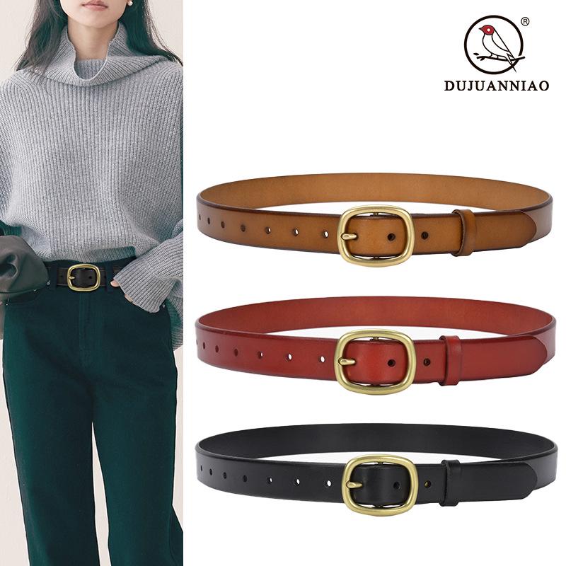 Women's Vintage Genuine Leather D-Ring Buckle Belt