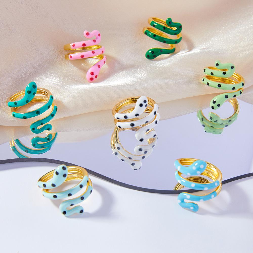 

Wind Color Dripping Oil Serpentine Copper Ring Sweet Cool Babes Opening Finger Color Supply