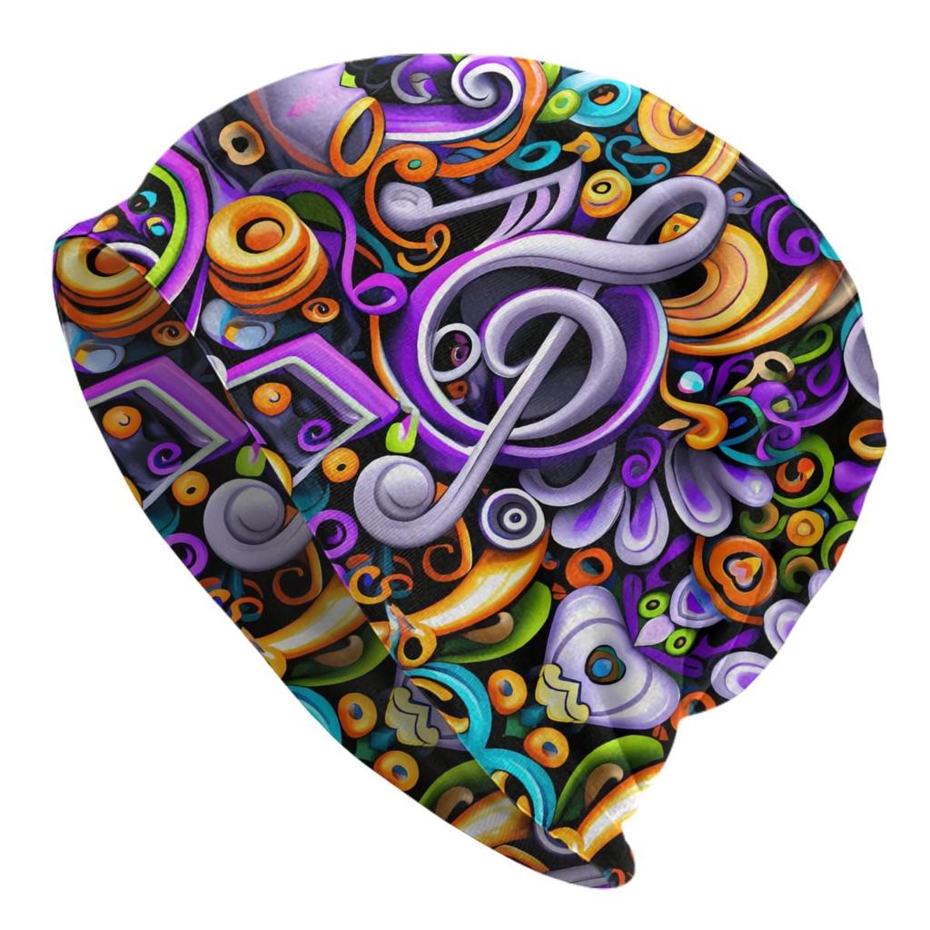 Custom Piano Keyboard Music Notes Skullies Beanies Caps Fashion Winter Warm Women Unisex Knitted Hat Adult Unisex Bonnet Hats