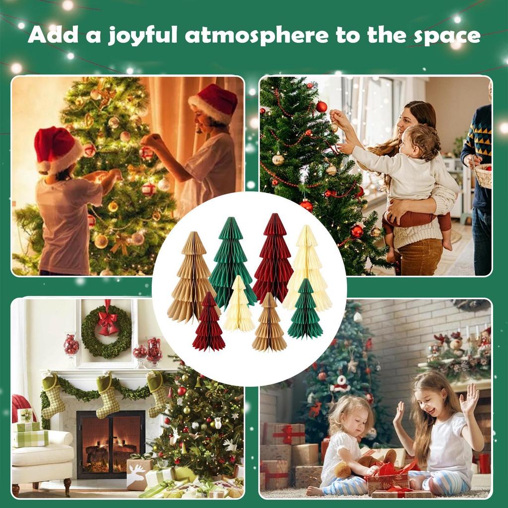 Christmas Paper Tree 8-Piece Table Centerpiece 3D Paper Christmas Trees For Holiday Winter Home Office Kitchen Room Farmhouse