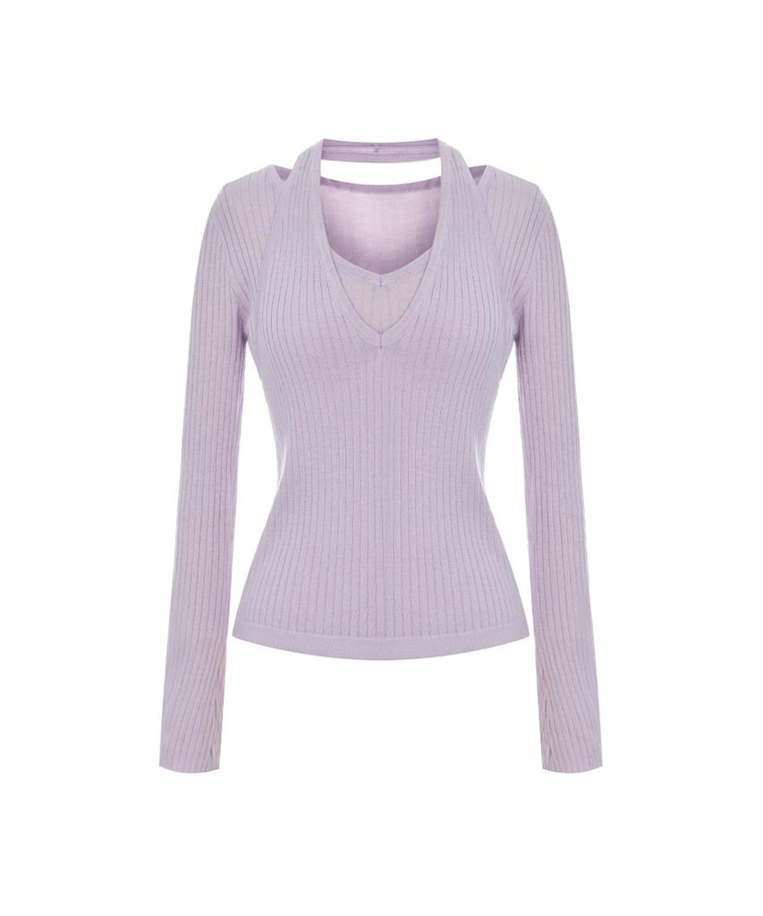 PAIGEFLYNN Ribbed Layered Halter Neck Knit_P6Akn032C