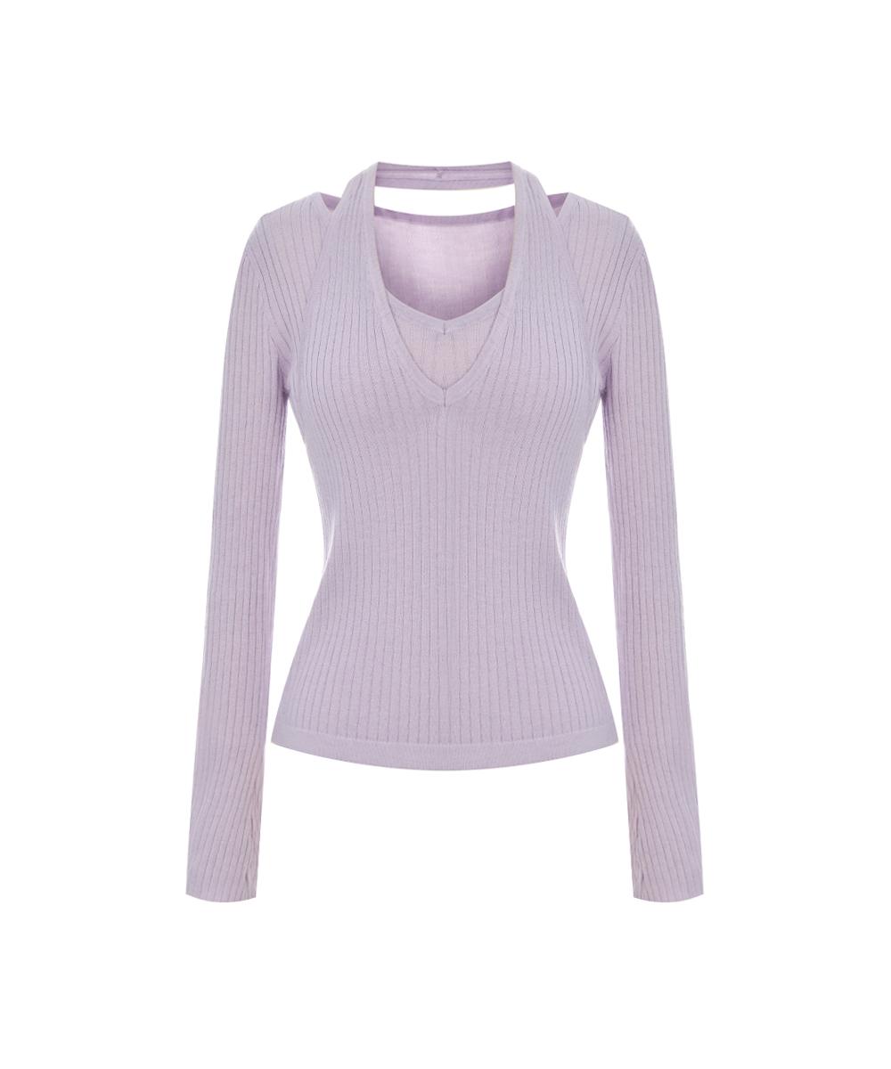 Page Flynn Ribbed Layered Halter Neck Knit_P6Akn032C Purple/Free