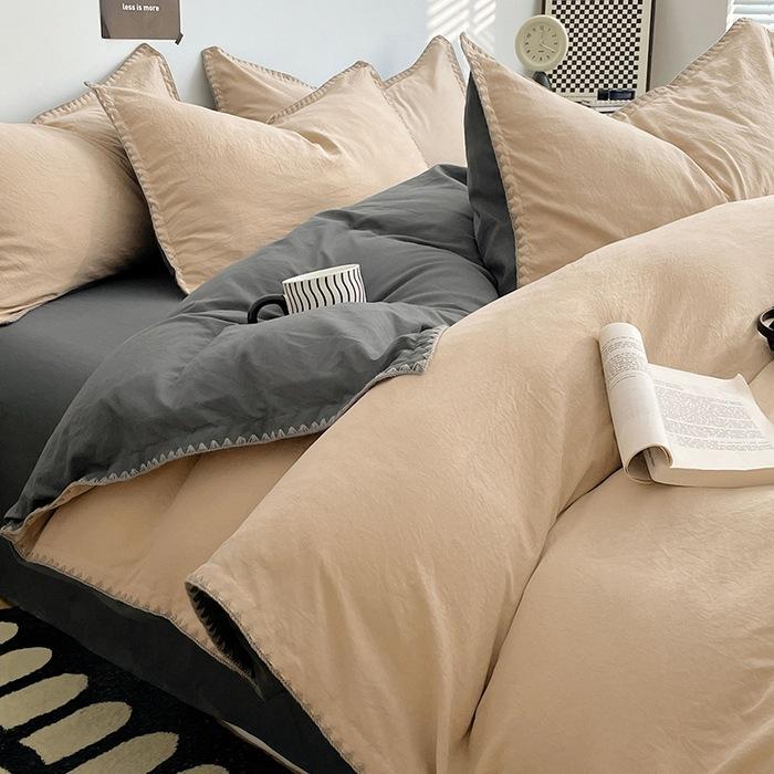 3pcs Simple Double Solid Color Quilt Cover and Pillowcases Nordic King Queen Size Bedding Set Soft Comfort Brushed Duvet Cover