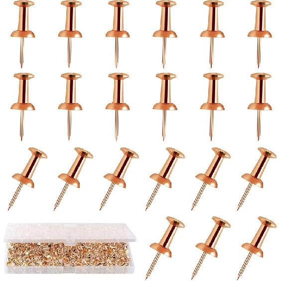 200 Count Gold Push P - Standard Plastic Head Steel Point Thumb Tacks for Bulletin Board, Cork Board, Wall Hanging - Decorative Office Supplies
