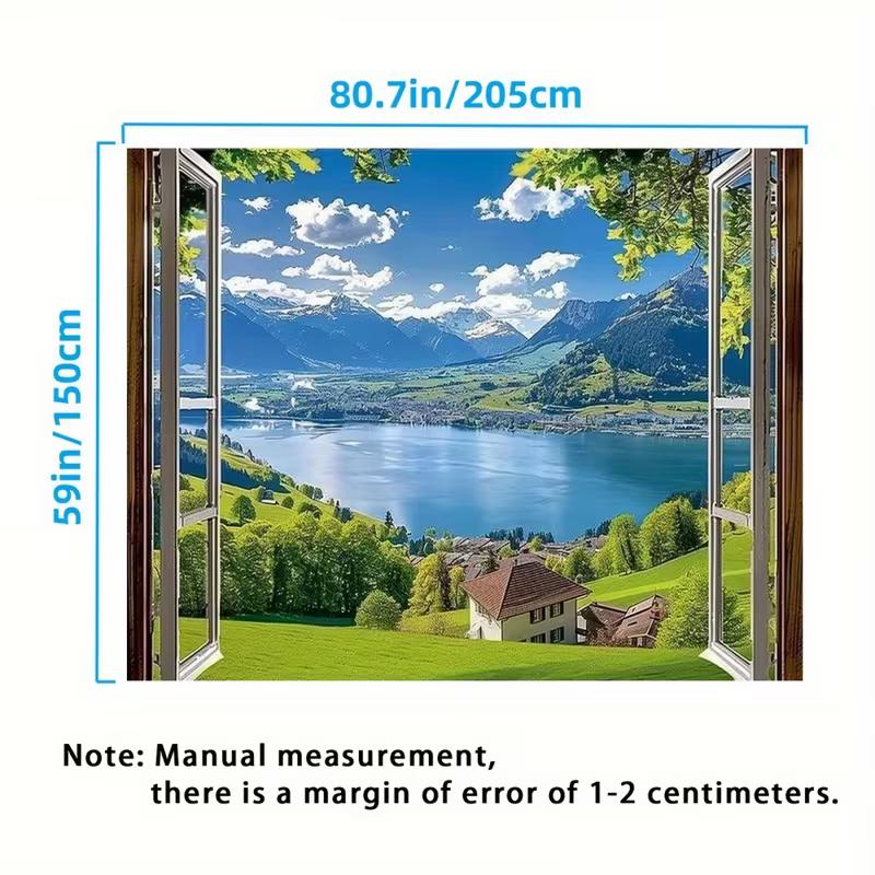 2D Green Countryside Window View Backdrop for Aesthetic Home Decor
