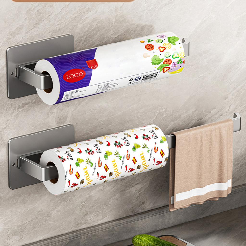 1PC Wall-Mounted Kitchen Cleaning Cloth Cling Film Holder Bathroom Paper Holder Flexible Easy Installation No Drilling Required