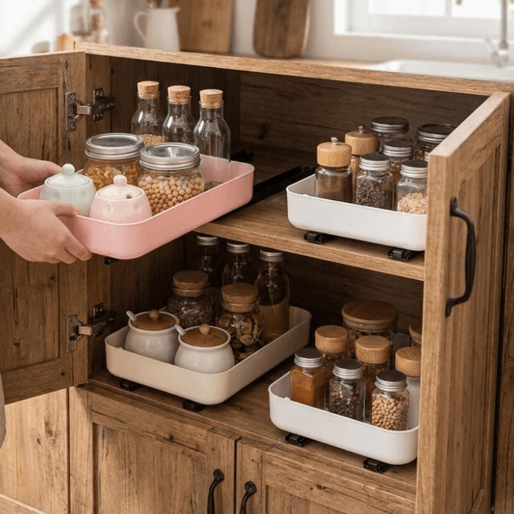 Anti-slip Pull Out Storage Tray Plastic Spice Box Storage Rack Drawer Spice Rack for Living Room