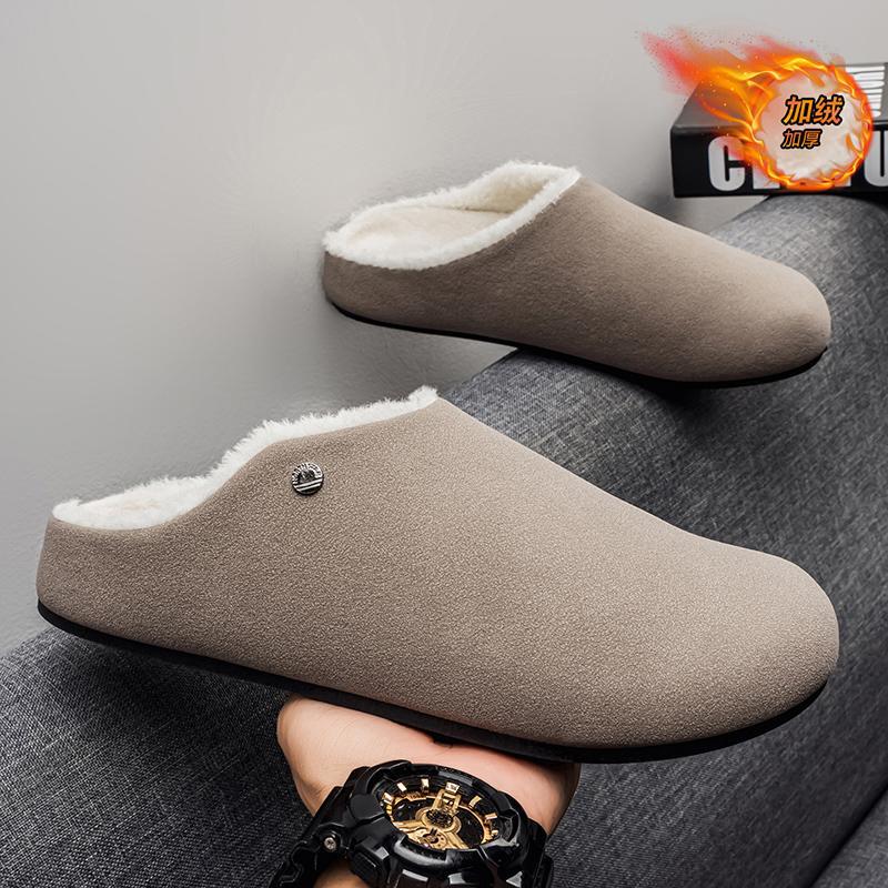 

Fleece retro one-pedal lazy non-slip slippers cotton slippers cover feet bean shoes fleece men 44 пісочний